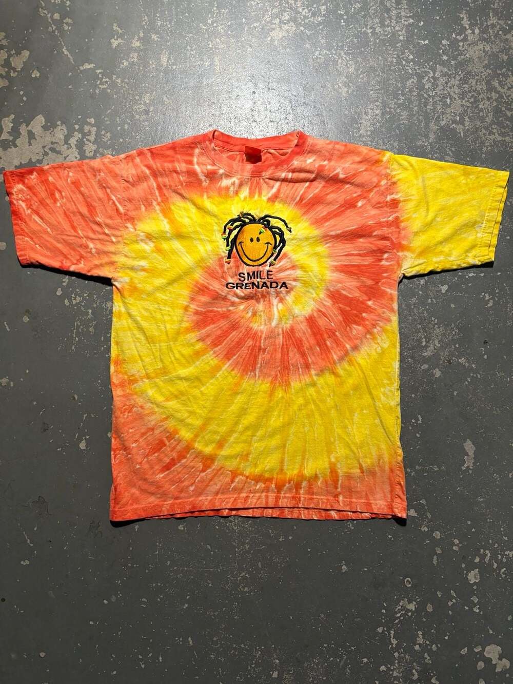 Island Tees Smile Grenada T-Shirt Size XL Yellow Orange Tie Dye